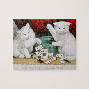 Puzzle Les chats White Kitties Jouant Dominoes-Currier & 