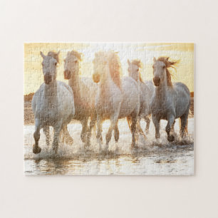 Puzzle Les Chevaux blancs sur la plage au coucher du sole
