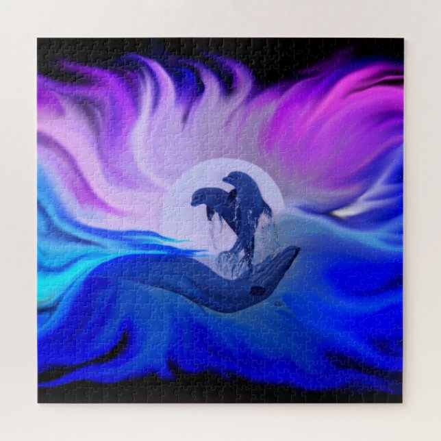 Puzzle Les dauphins au clair de lune (Horizontal)