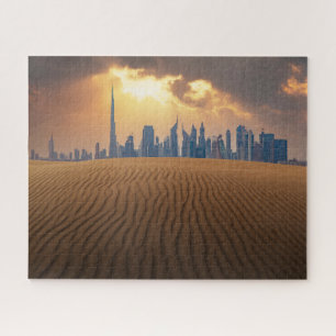 Puzzle Les déserts   Vue Skyline de Dubaï depuis la dune