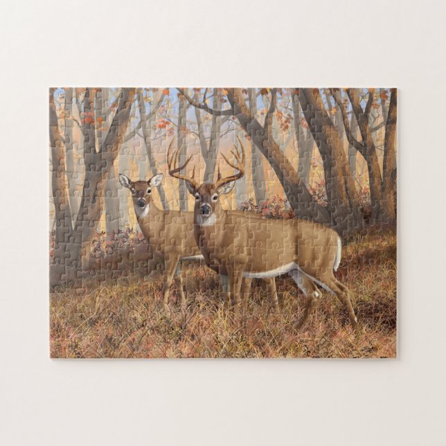 Puzzle Les Érables d'automne de Whitetail Deer Buck & Doe (Horizontal)