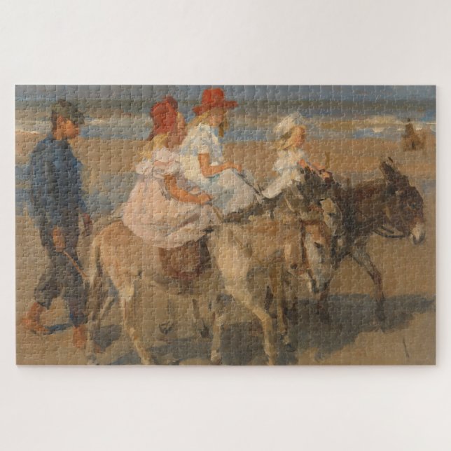Puzzle Les filles équitation ânes sur la plage (Horizontal)