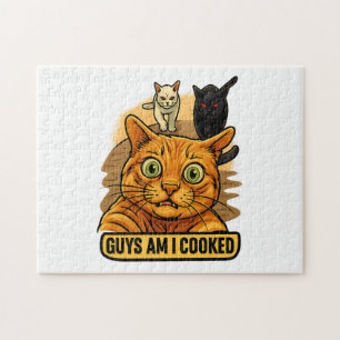 Puzzle Les gars, je suis cuit ? Mème drôle de chat, réact