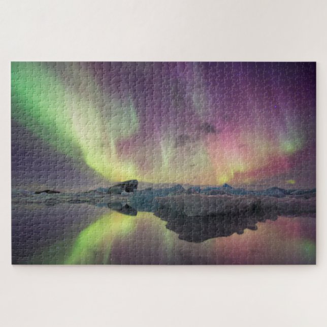 Puzzle Les lumières d'Aurora se reflètent dans la lagune (Horizontal)