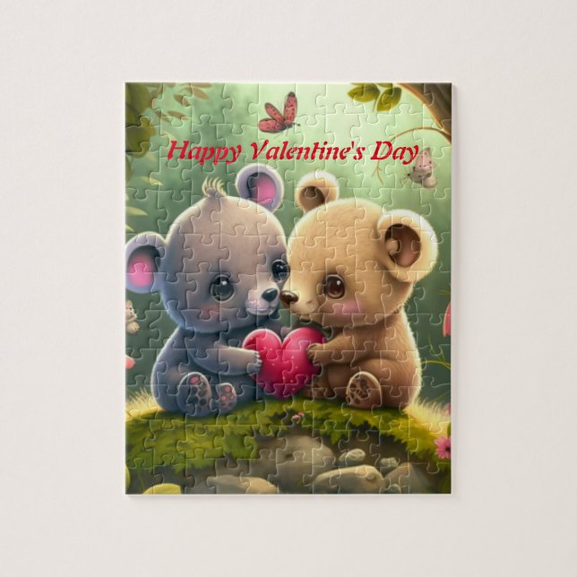 Puzzle Les mignons ours en amour se serrent les uns les a (Vertical)