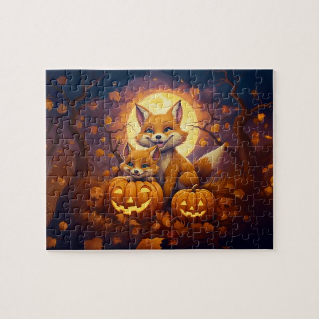 Puzzle Les mignons renards fêtent l'Halloween (Horizontal)
