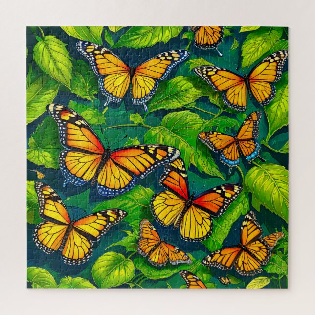 Puzzle Les papillons Monarch sur les Feuilles verts luxur (Vertical)