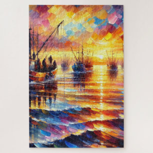 Puzzle Les pêcheurs reprennent au lever du soleil.