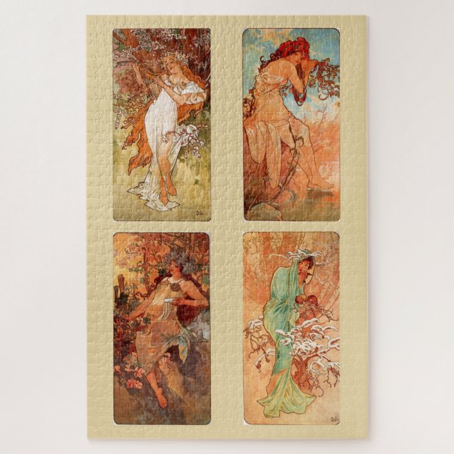 Puzzle Les Quatre Saisons 1896 : Un Art Nouveau de Mucha (Vertical)