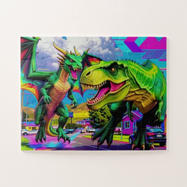 Puzzle Lets Play - Green Dragon and Dinosaur (Horizontal)
