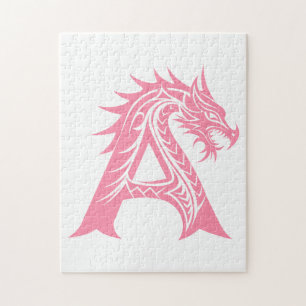 Puzzle Lettre A de style dragon, Alphabet Dragon, Monogra