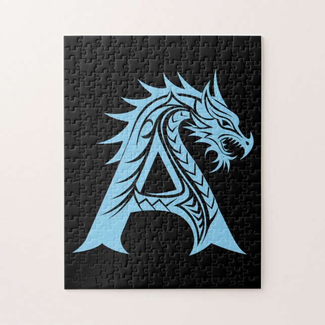 Puzzle Lettre A de style dragon, alphabet du dragon, mono (Vertical)