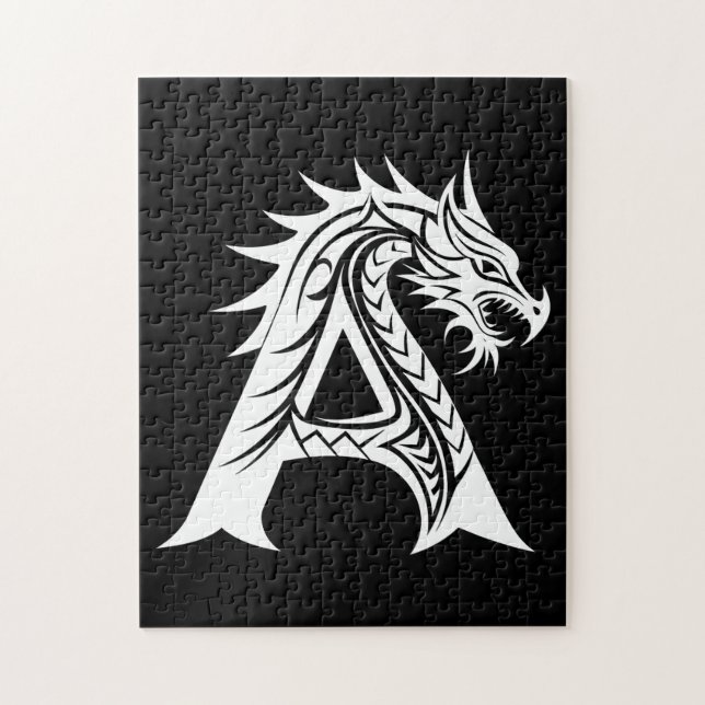 Puzzle Lettre A de style dragon, alphabet du dragon, mono (Vertical)