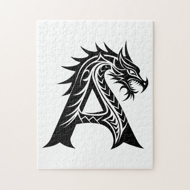 Puzzle Lettre A de style dragon, alphabet du dragon, mono (Vertical)