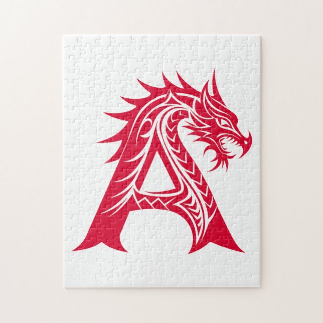 Puzzle Lettre A de style dragon, alphabet du dragon, mono (Vertical)