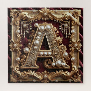 Puzzle Lettre A Ornée Dorée Élégante Décorée De Perles