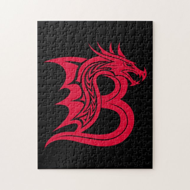 Puzzle Lettre B de style dragon, alphabet du dragon, mono (Vertical)