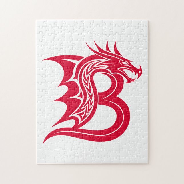 Puzzle Lettre B de style dragon, alphabet du dragon, mono (Vertical)