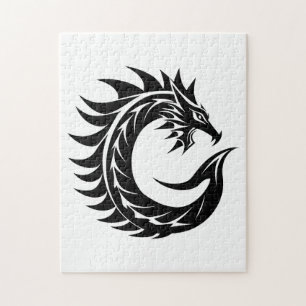 Puzzle Lettre C de style dragon, alphabet du dragon, mono