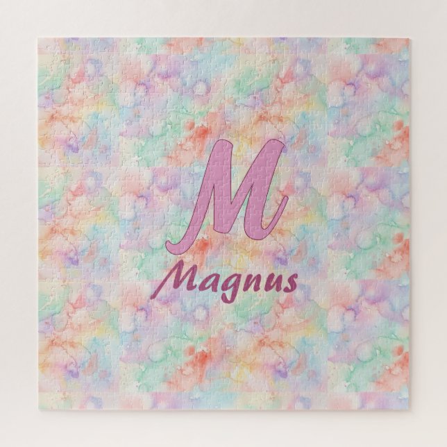 Puzzle lettre c initiale nom pastel aquarelle rose bleu (Vertical)