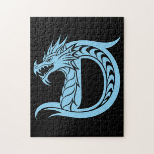 Puzzle Lettre D de style dragon, alphabet du dragon, mono