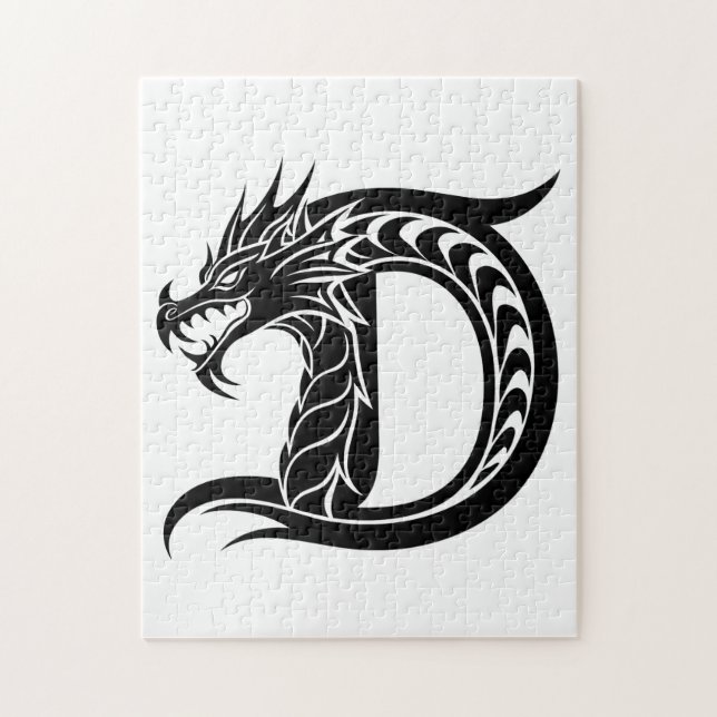 Puzzle Lettre D de style dragon, alphabet du dragon, mono (Vertical)