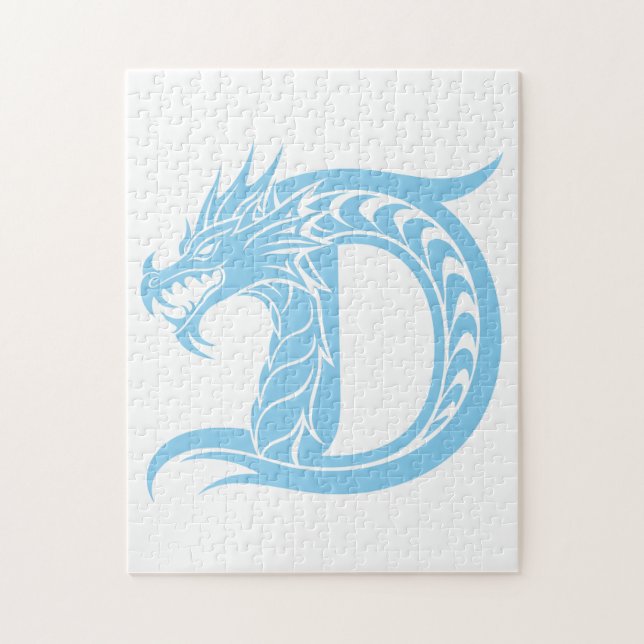 Puzzle Lettre D de style dragon, alphabet du dragon, mono (Vertical)