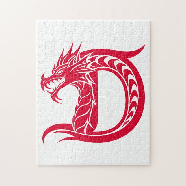 Puzzle Lettre D de style dragon, alphabet du dragon, mono (Vertical)
