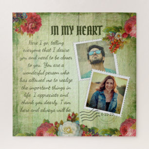 Puzzle Lettre d'amour romantique vintage en bois vert