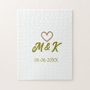 Puzzle Lettre de nom de couple de mariage à cœur doré mod