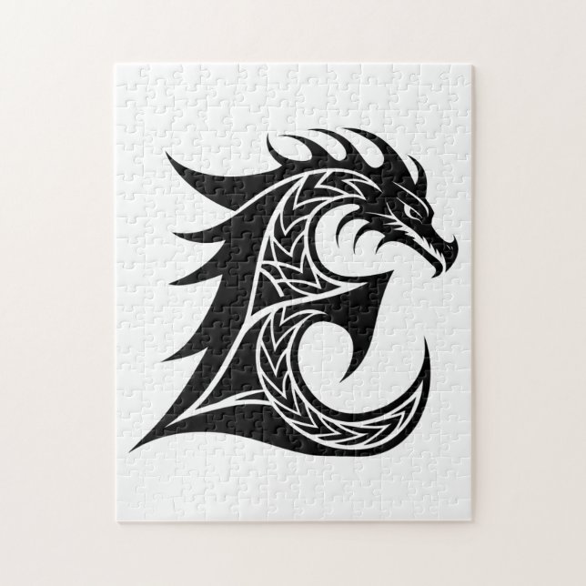 Puzzle Lettre E de style dragon, alphabet du dragon, mono (Vertical)