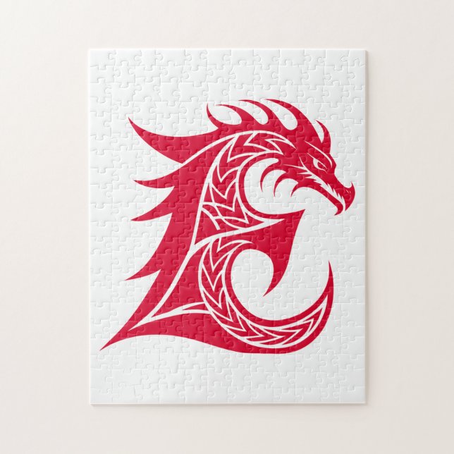 Puzzle Lettre E de style dragon, alphabet du dragon, mono (Vertical)