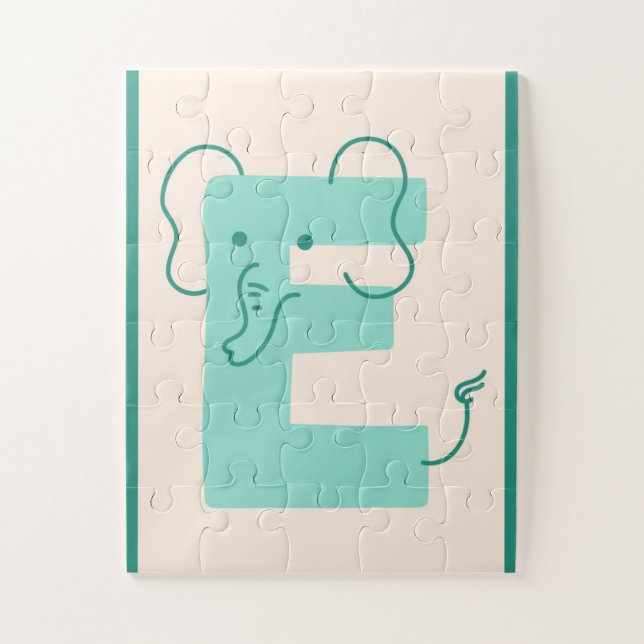 Puzzle Lettre élégante "E" Éléphant de l'alphabet (Vertical)