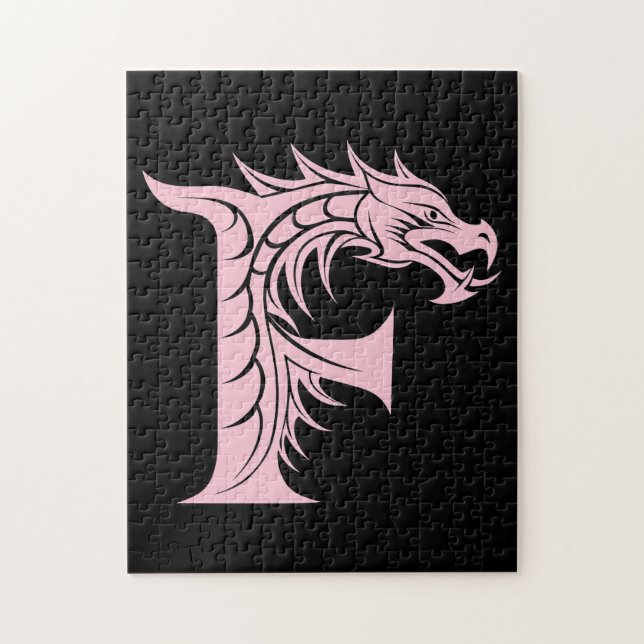 Puzzle Lettre F de style dragon, alphabet du dragon, mono (Vertical)