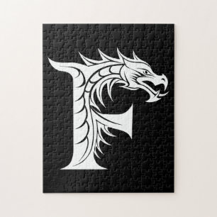 Puzzle Lettre F de style dragon, alphabet du dragon, mono