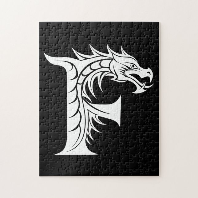 Puzzle Lettre F de style dragon, alphabet du dragon, mono (Vertical)