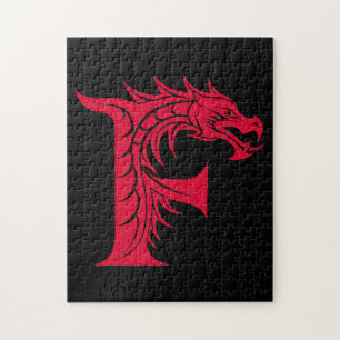 Puzzle Lettre F de style dragon, alphabet du dragon, mono