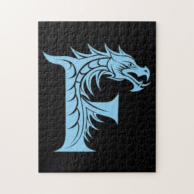 Puzzle Lettre F de style dragon, alphabet du dragon, mono (Vertical)