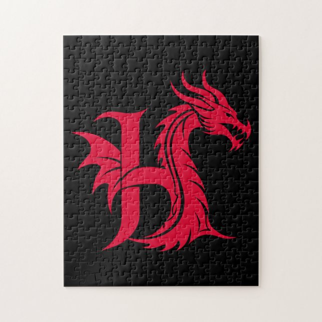 Puzzle Lettre H de style dragon, alphabet du dragon, mono (Vertical)