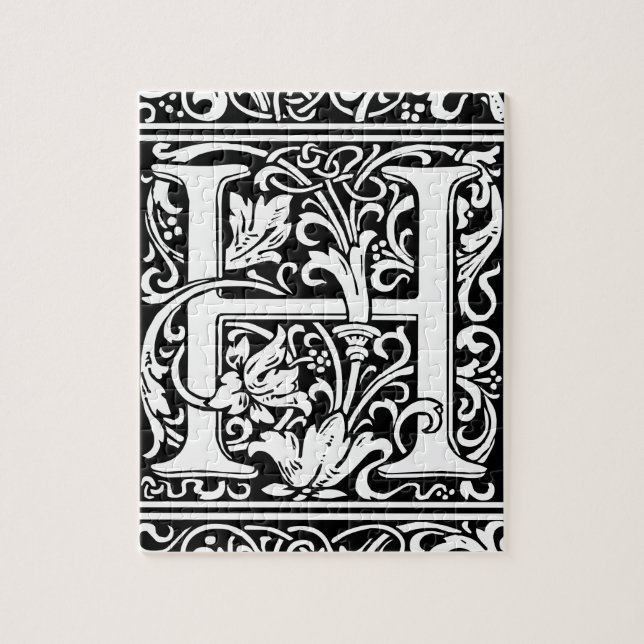 Puzzle Lettre H Monogramme médiéval Art Nouveau (Vertical)