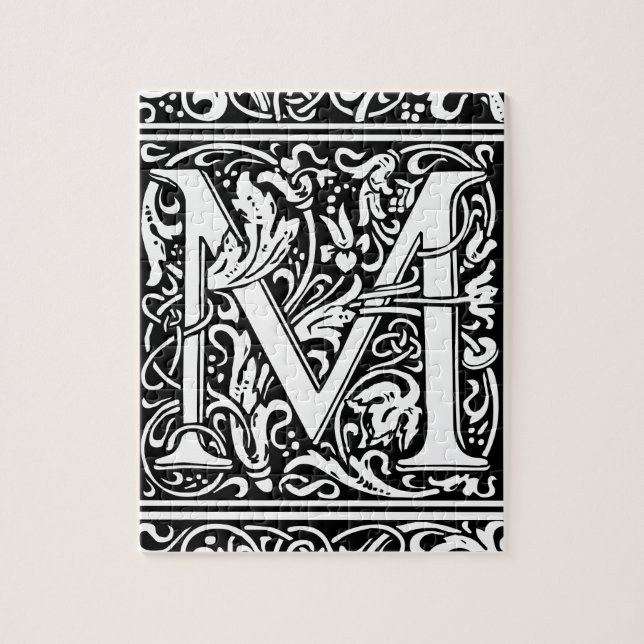 Puzzle Lettre M Monogramme médiéval Art Nouveau (Vertical)