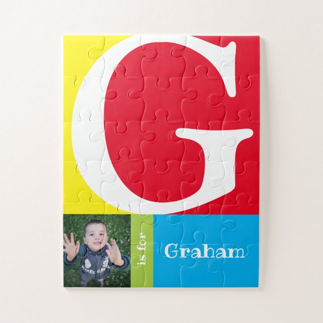 Puzzle Lettre mignonne G Enfants Photo et nom (Vertical)