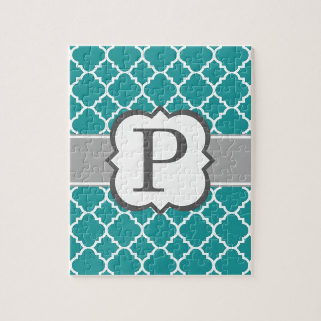 Puzzle LETTRE MONOGRAPHIQUE BLEUE Turquoise P QUATREFIL (Vertical)