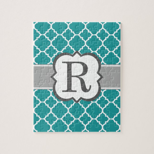 Puzzle LETTRE MONOGRAPHIQUE BLEUE Turquoise R QUATREFIL (Vertical)