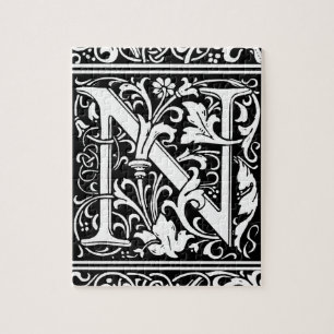 Puzzle Lettre N Monogramme médiéval Art Nouveau