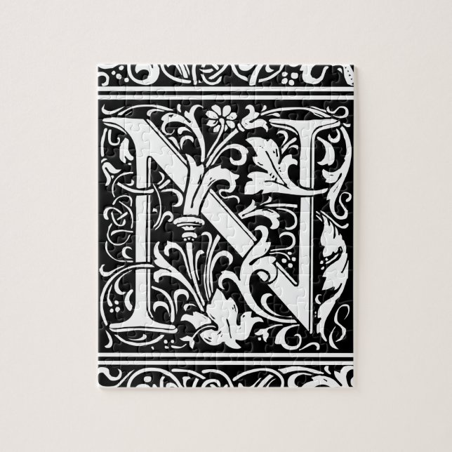 Puzzle Lettre N Monogramme médiéval Art Nouveau (Vertical)