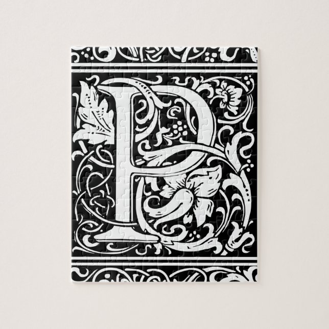Puzzle Lettre P Monogramme médiéval Art Nouveau (Vertical)