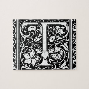 Puzzle Lettre T Monogramme médiéval Art Nouveau