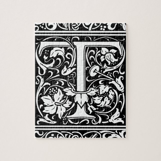 Puzzle Lettre T Monogramme Médiéval Initial Vintage (Vertical)