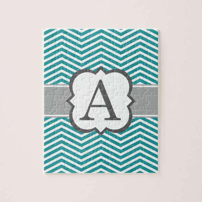 Puzzle LETTRE Turquoise MONOGRAPHIQUE BLANCHE A Chevron (Vertical)
